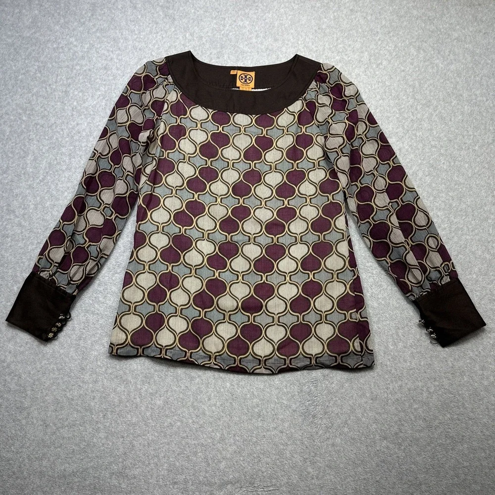 Tory Burch Top 4 Purple Brown Wool Silk Moroccan Luxury Blouse Elevated Casual